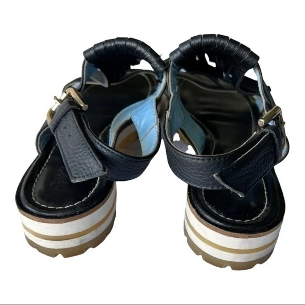Studio Pollini Black Platform Leather Sandals With Fringe Size 37
